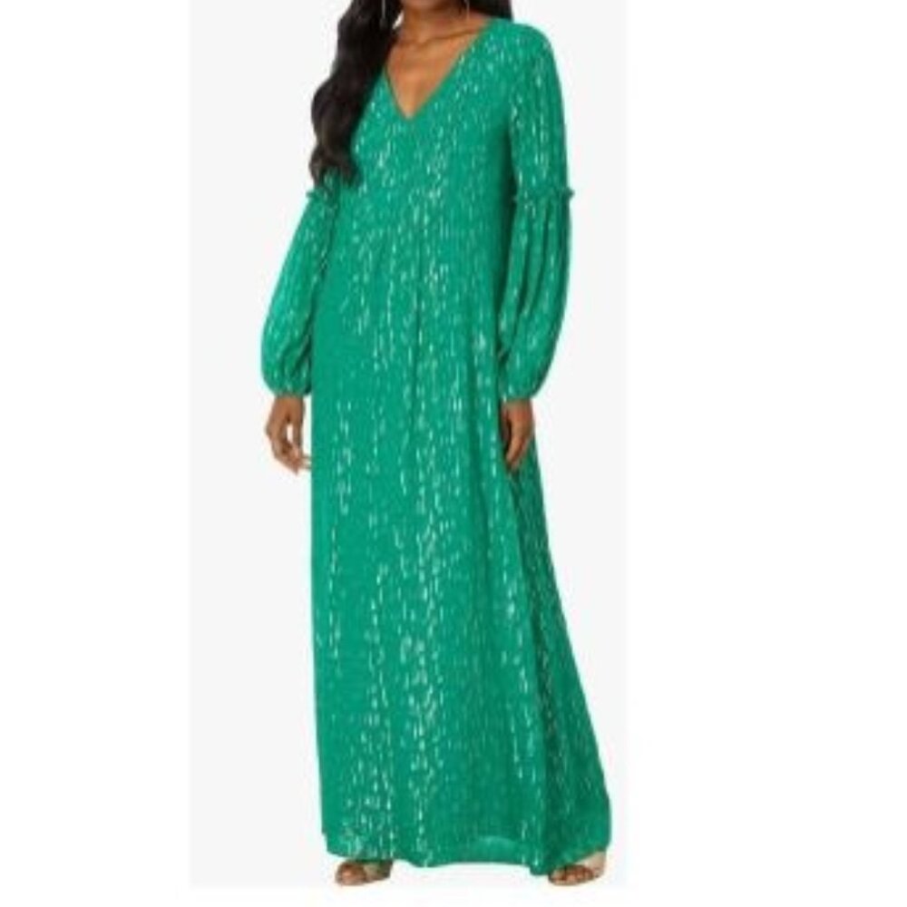 Lilly Pulitzer Cleme Long Sleeve Maxi Dress Size 4 NWT Green w/ Metallic Shimmer